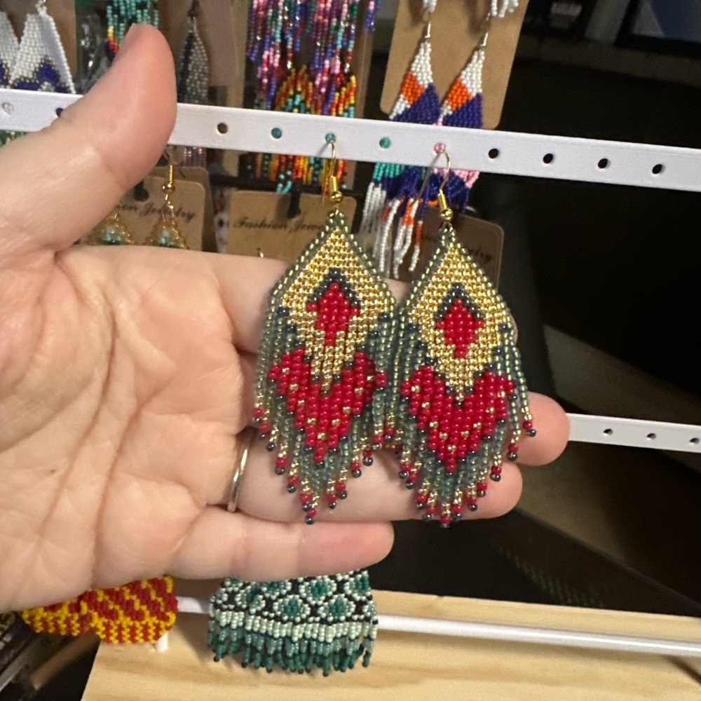 Handcrafted Geometric Fringe Beaded Dangle Earrings